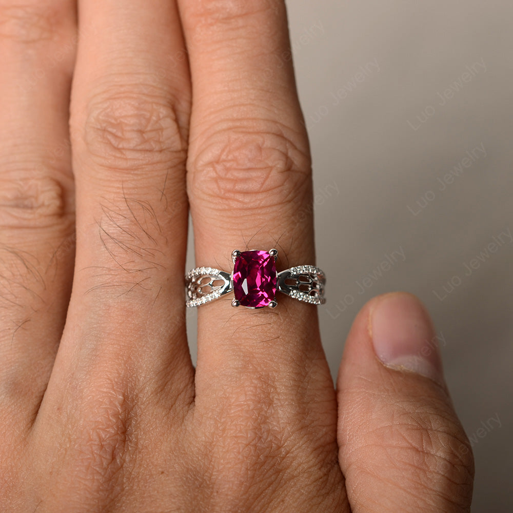 Art Deco Cushion Cut Ruby Engagement Ring - LUO Jewelry