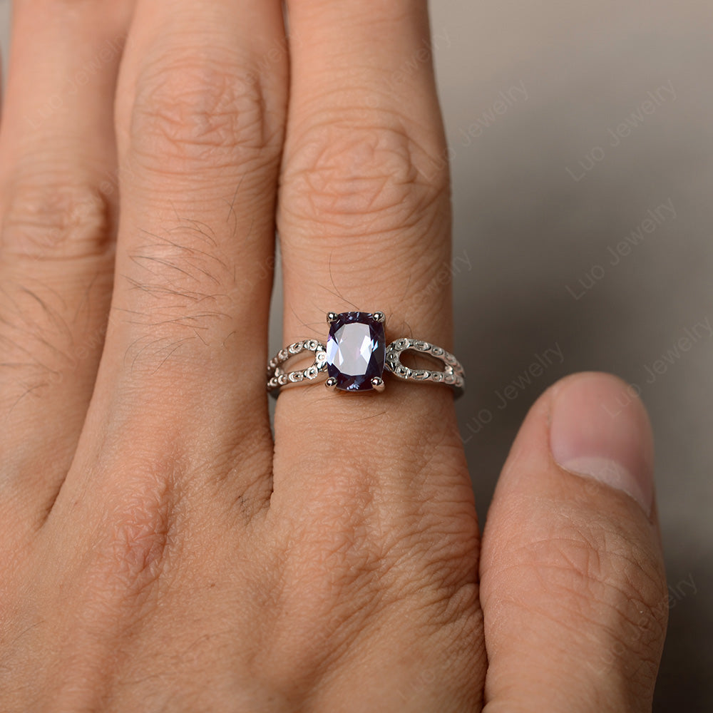 Vintage Alexandrite Solitaire Ring Cushion Cut - LUO Jewelry