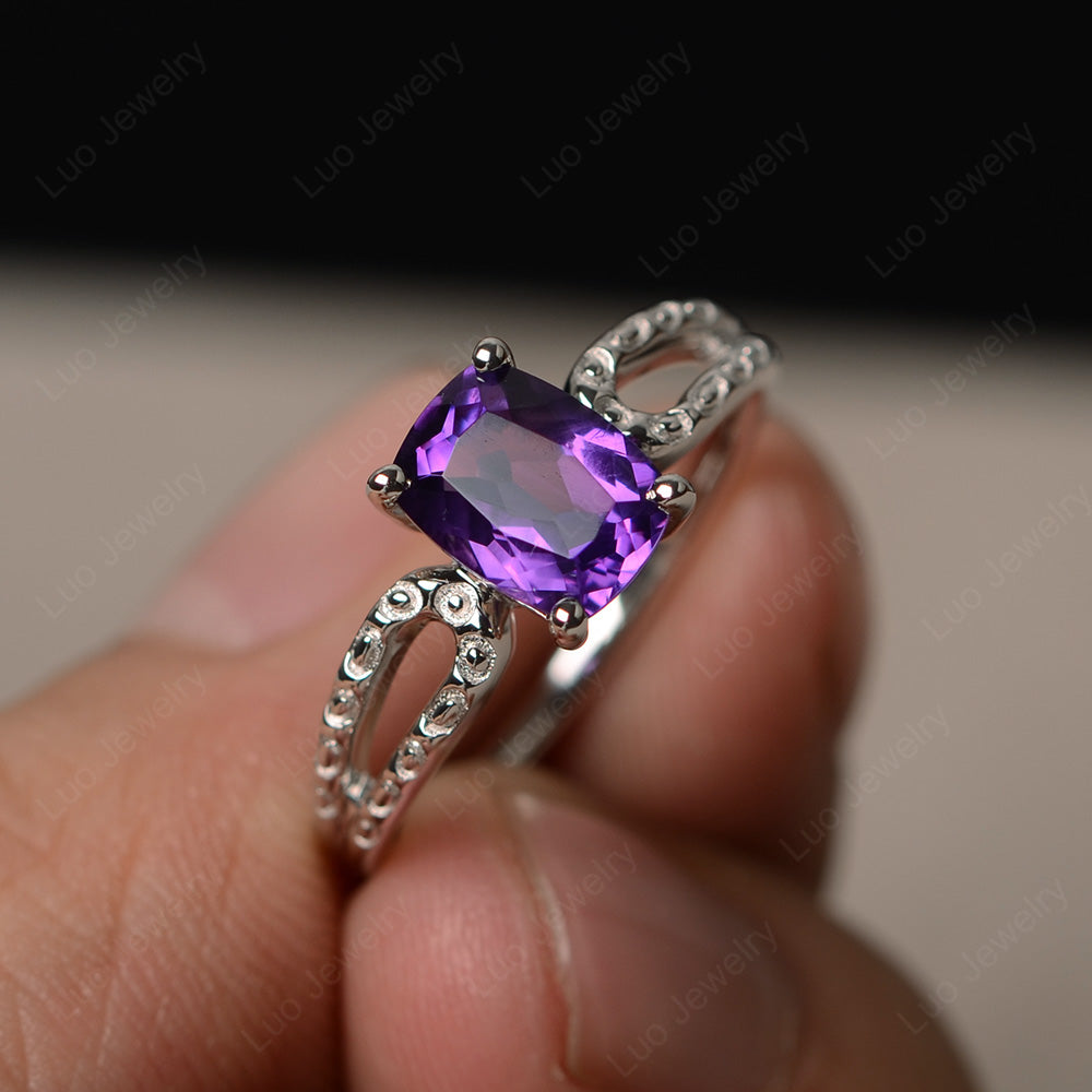 Vintage Amethyst Solitaire Ring Cushion Cut - LUO Jewelry