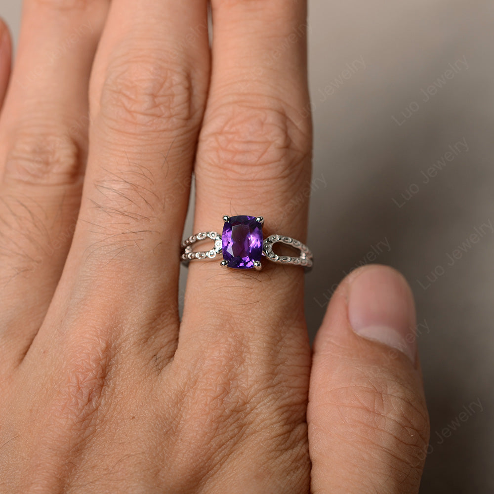 Vintage Amethyst Solitaire Ring Cushion Cut - LUO Jewelry