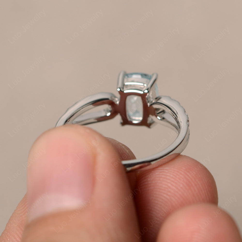 Vintage Aquamarine Solitaire Ring Cushion Cut - LUO Jewelry