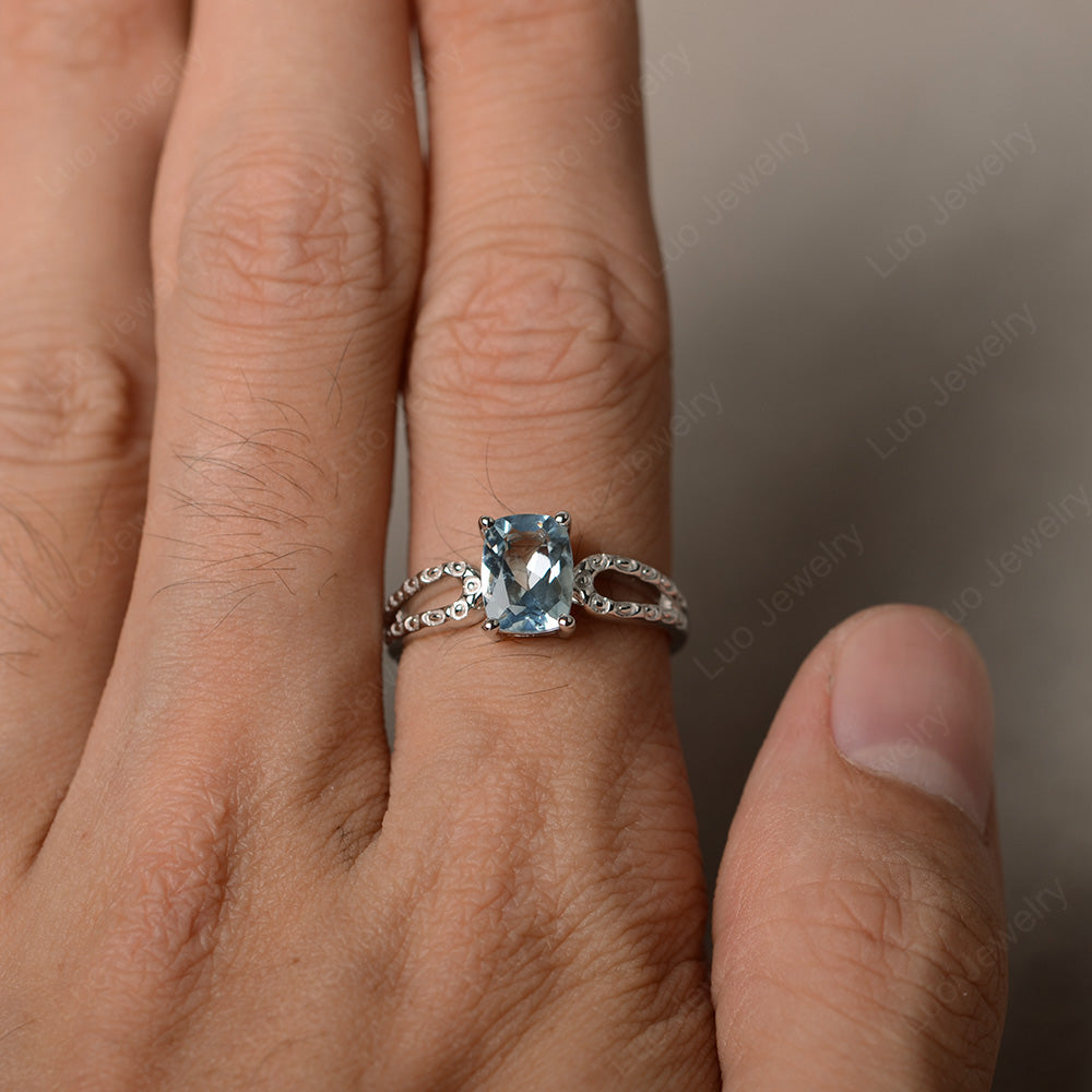 Vintage Aquamarine Solitaire Ring Cushion Cut - LUO Jewelry