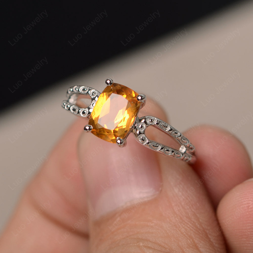 Vintage Citrine Solitaire Ring Cushion Cut - LUO Jewelry