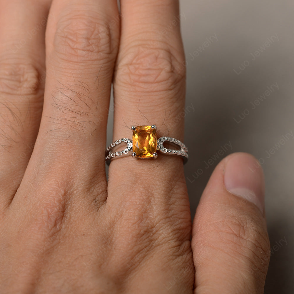 Vintage Citrine Solitaire Ring Cushion Cut - LUO Jewelry