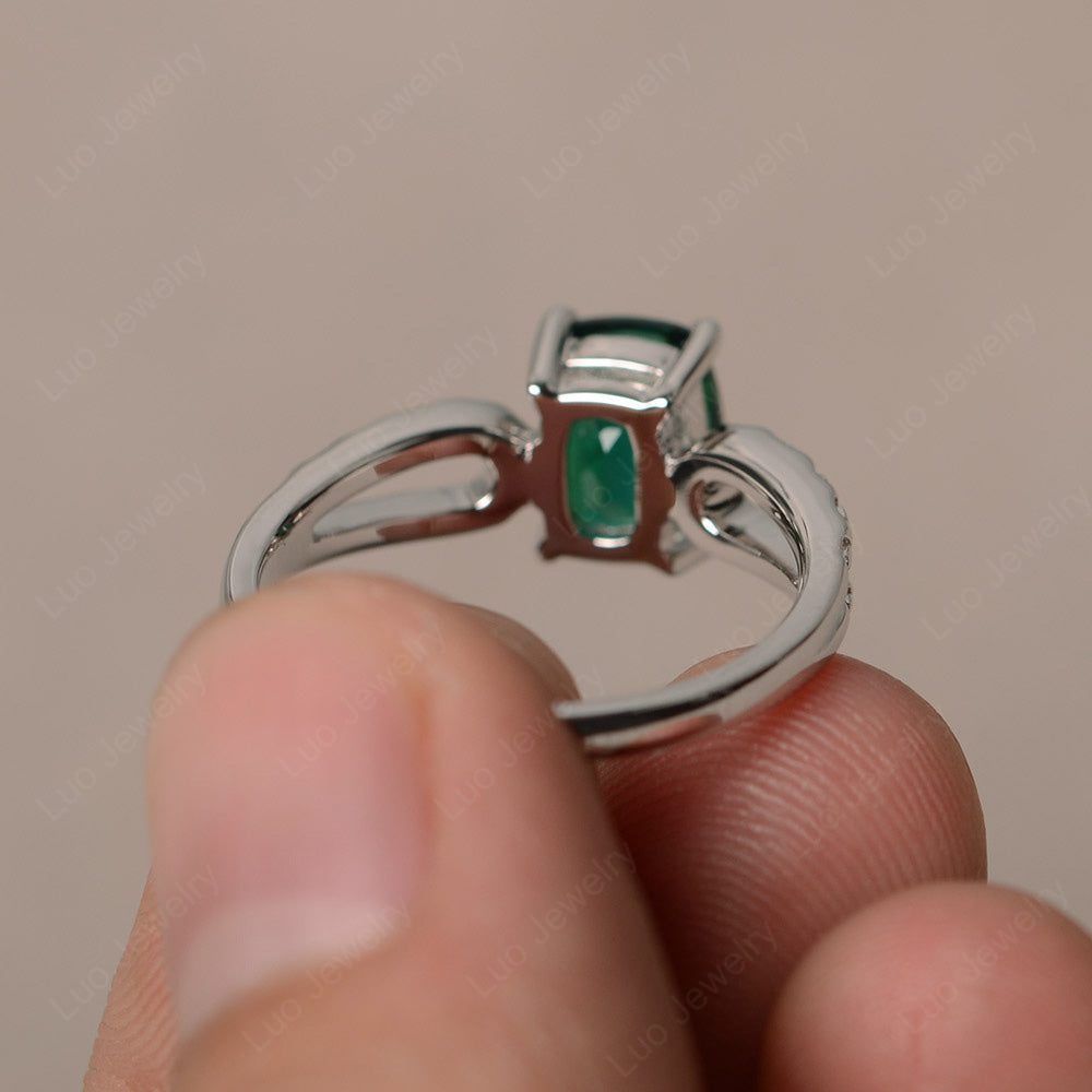 Spiral Shank Rectangle Cushion Emerald Ring with Pave Set Round Diamonds  (2.13cttw) AAAA Quality