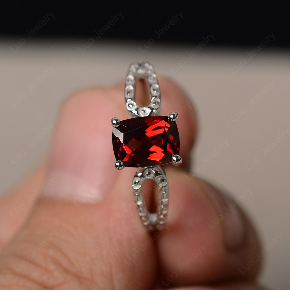 Vintage Garnet Solitaire Ring Cushion Cut - LUO Jewelry