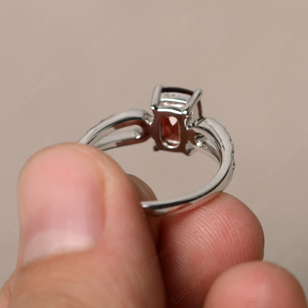 Vintage Garnet Solitaire Ring Cushion Cut - LUO Jewelry