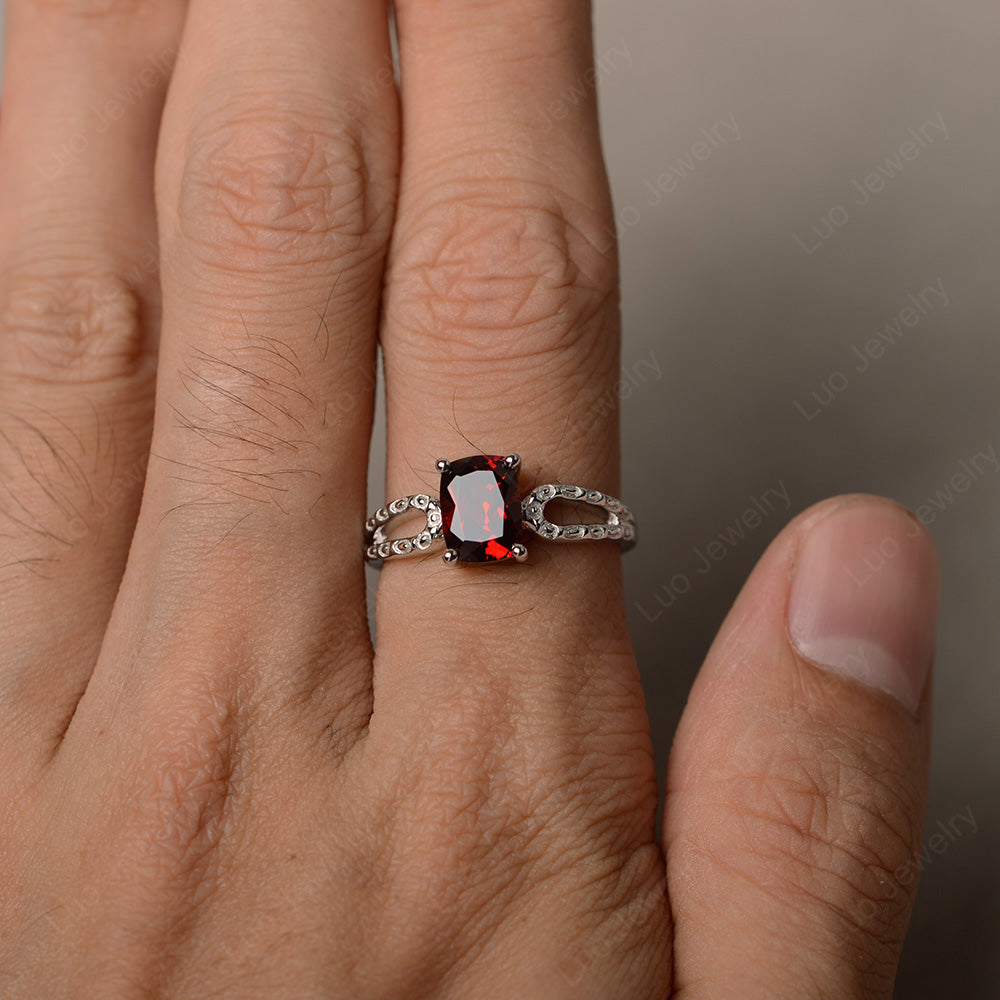 Vintage Garnet Solitaire Ring Cushion Cut - LUO Jewelry