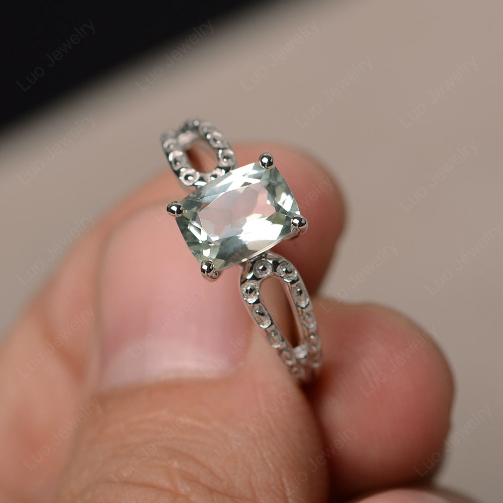 Vintage Green Amethyst Solitaire Ring Cushion Cut - LUO Jewelry