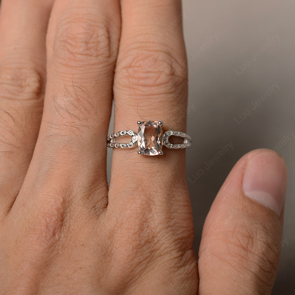 Vintage Morganite Solitaire Ring Cushion Cut - LUO Jewelry