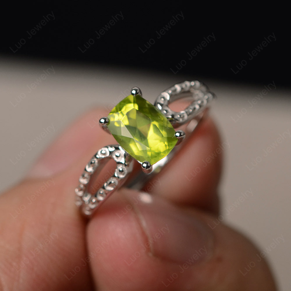 Vintage Peridot Solitaire Ring Cushion Cut - LUO Jewelry