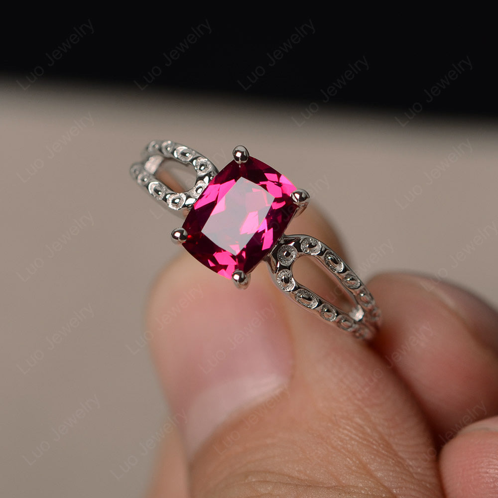 Vintage Ruby Solitaire Ring Cushion Cut - LUO Jewelry