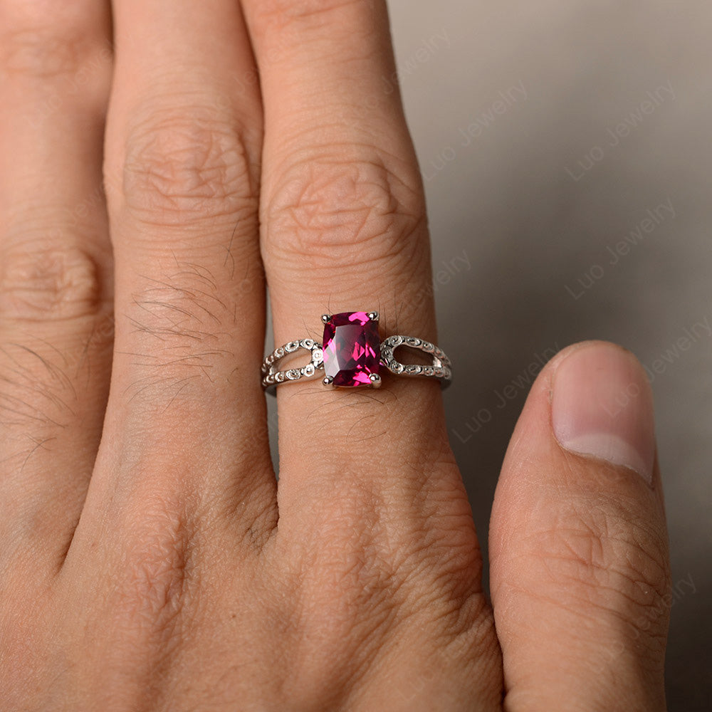 Vintage Ruby Solitaire Ring Cushion Cut - LUO Jewelry