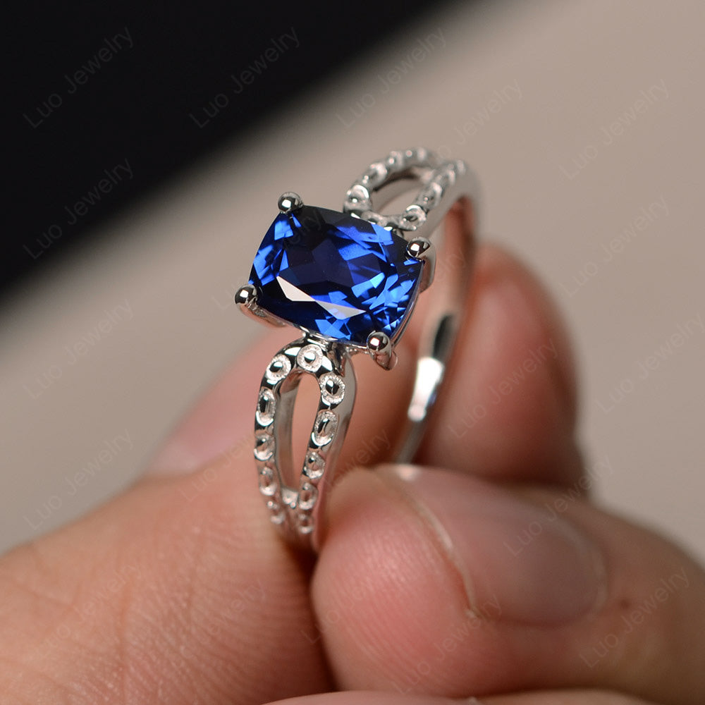Vintage Lab Sapphire Solitaire Ring Cushion Cut - LUO Jewelry