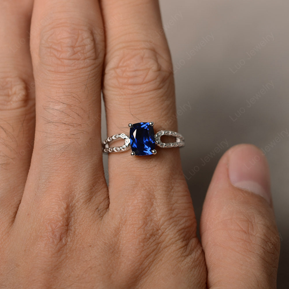 Vintage Lab Sapphire Solitaire Ring Cushion Cut - LUO Jewelry