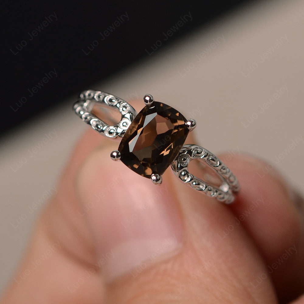 Vintage Smoky Quartz  Solitaire Ring Cushion Cut - LUO Jewelry