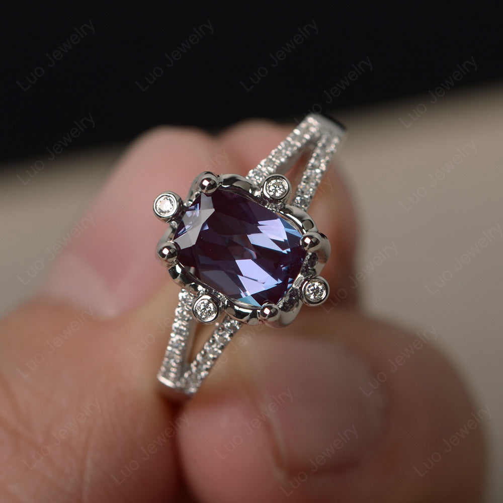 Rectangle Cut Alexandrite Wedding Ring Art Deco - LUO Jewelry