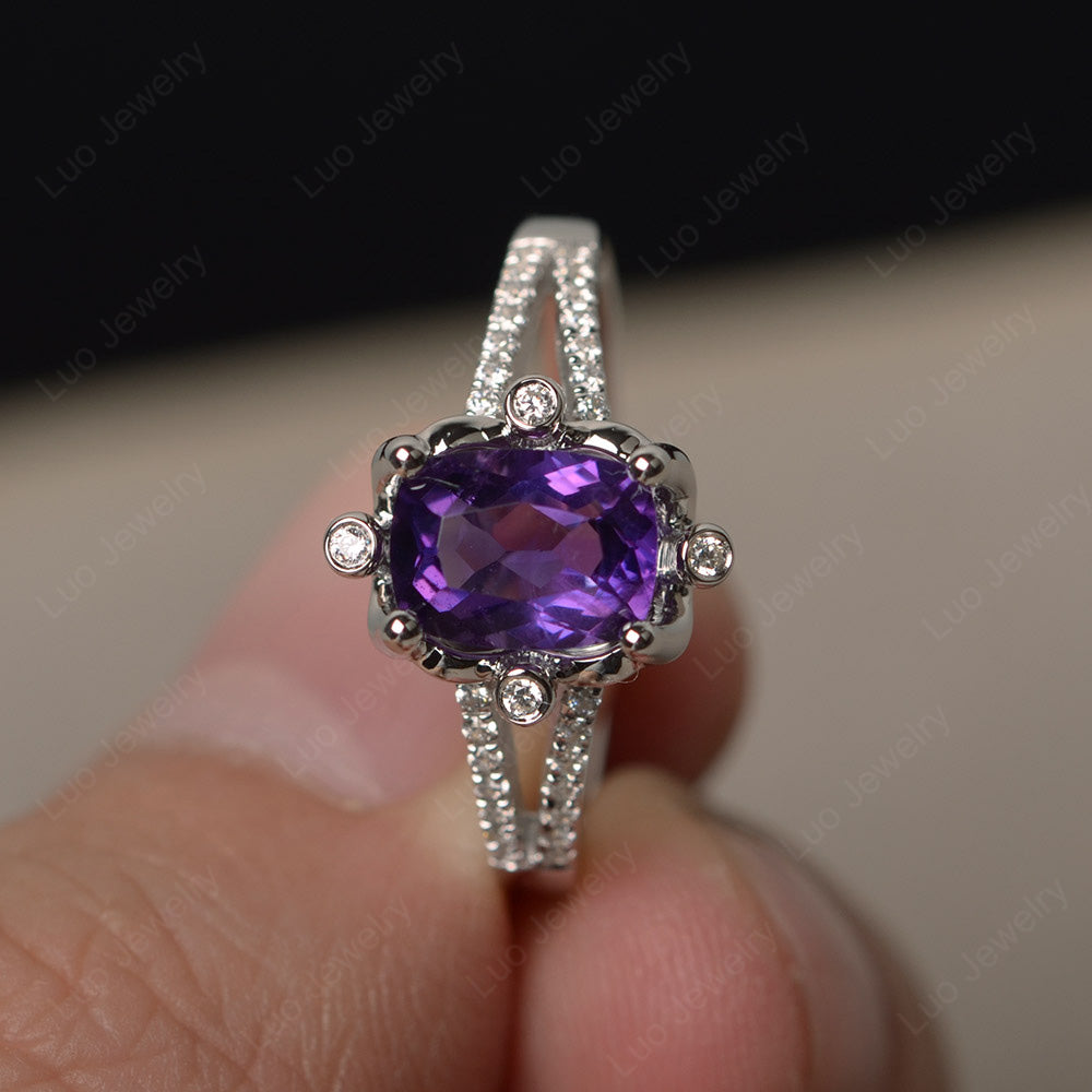 Rectangle Cut Amethyst Wedding Ring Art Deco - LUO Jewelry