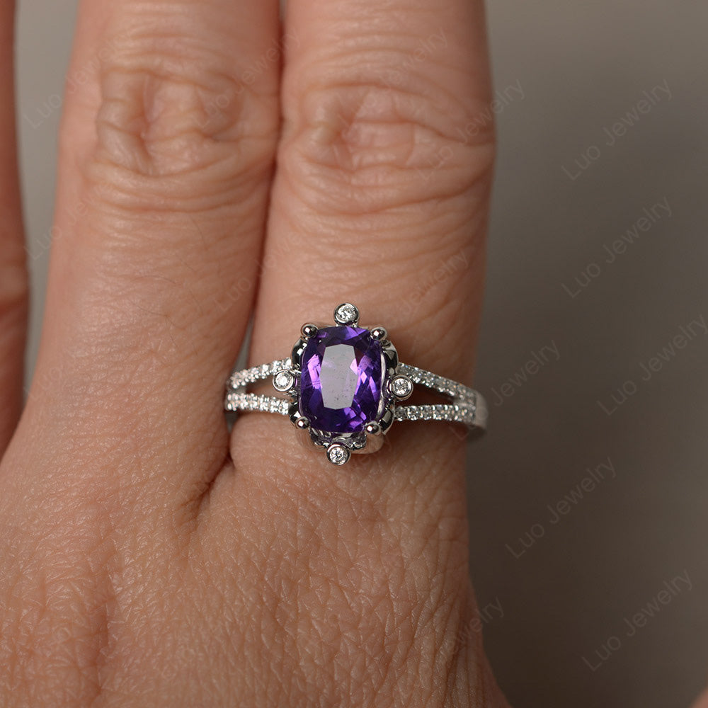 Rectangle Cut Amethyst Wedding Ring Art Deco - LUO Jewelry