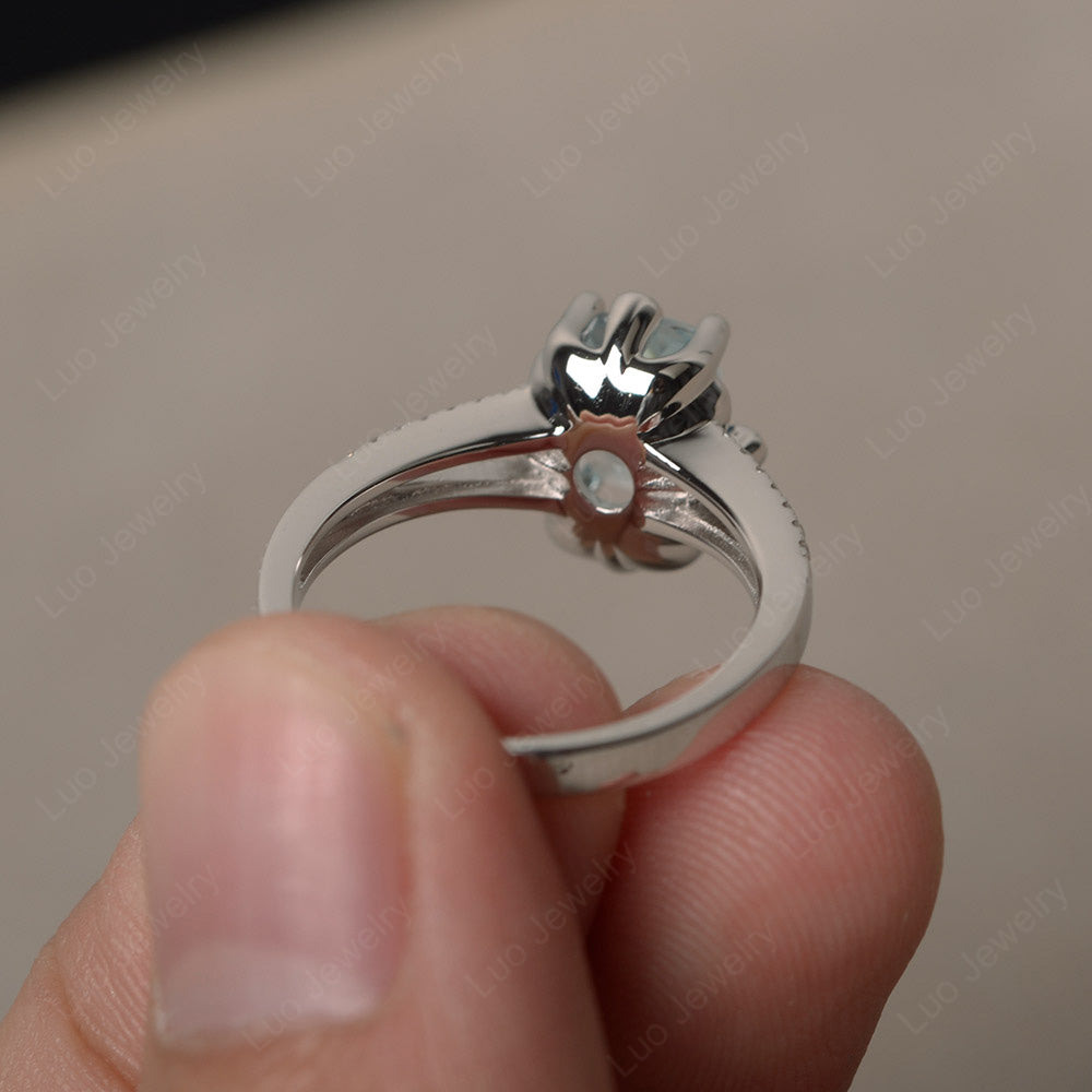 Rectangle Cut Aquamarine Wedding Ring Art Deco - LUO Jewelry
