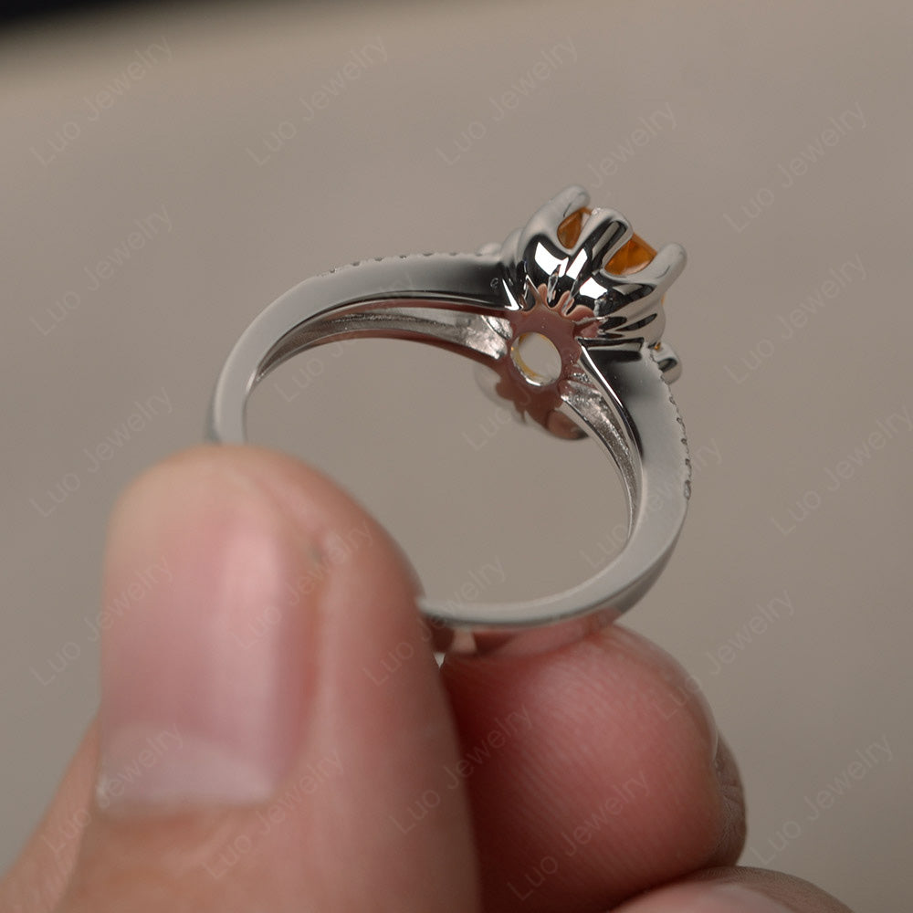 Rectangle Cut Citrine Wedding Ring Art Deco - LUO Jewelry
