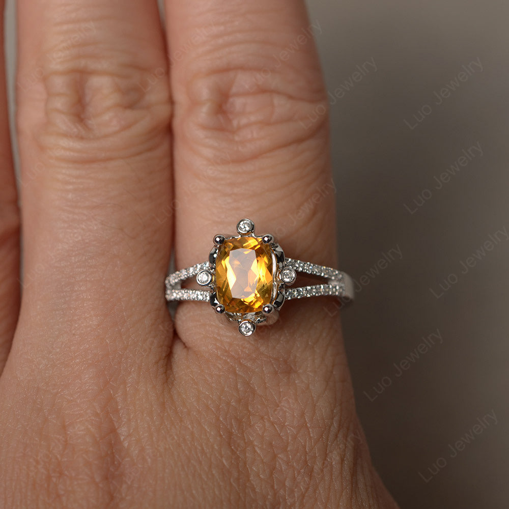 Rectangle Cut Citrine Wedding Ring Art Deco - LUO Jewelry