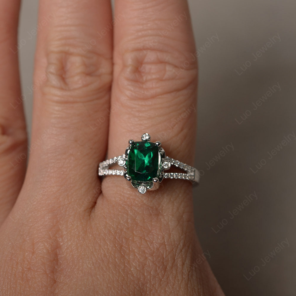Rectangle Cushion Cut Lab Emerald Wedding Ring - LUO Jewelry