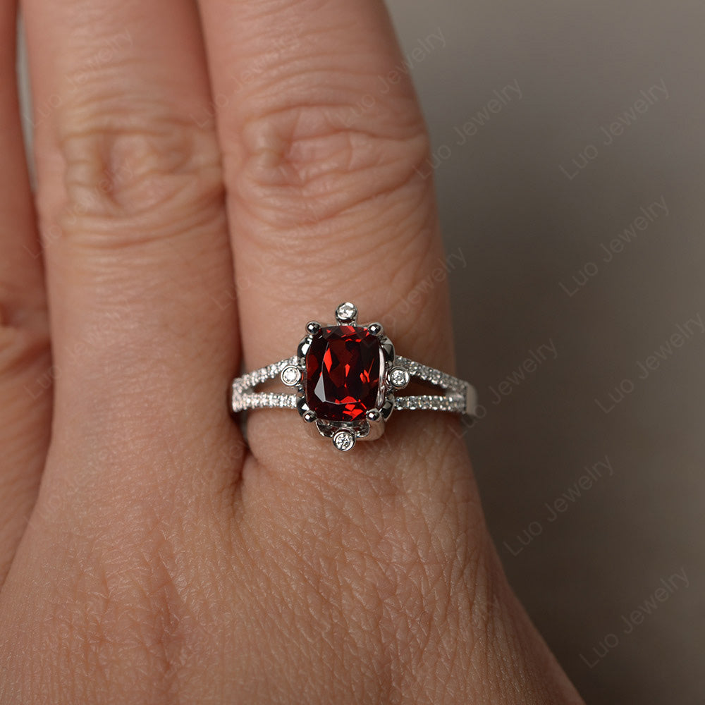Rectangle Cut Garnet Wedding Ring Art Deco - LUO Jewelry