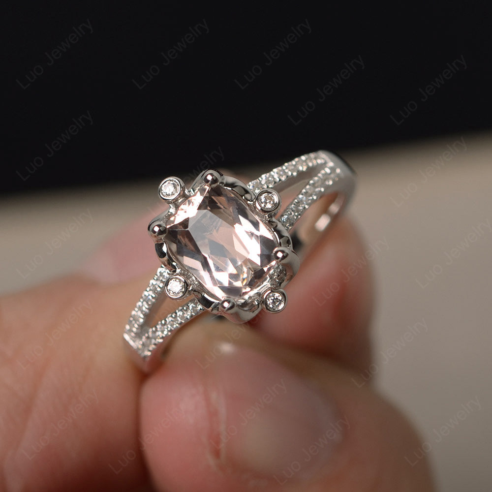 Rectangle Cut Morganite Wedding Ring Art Deco - LUO Jewelry