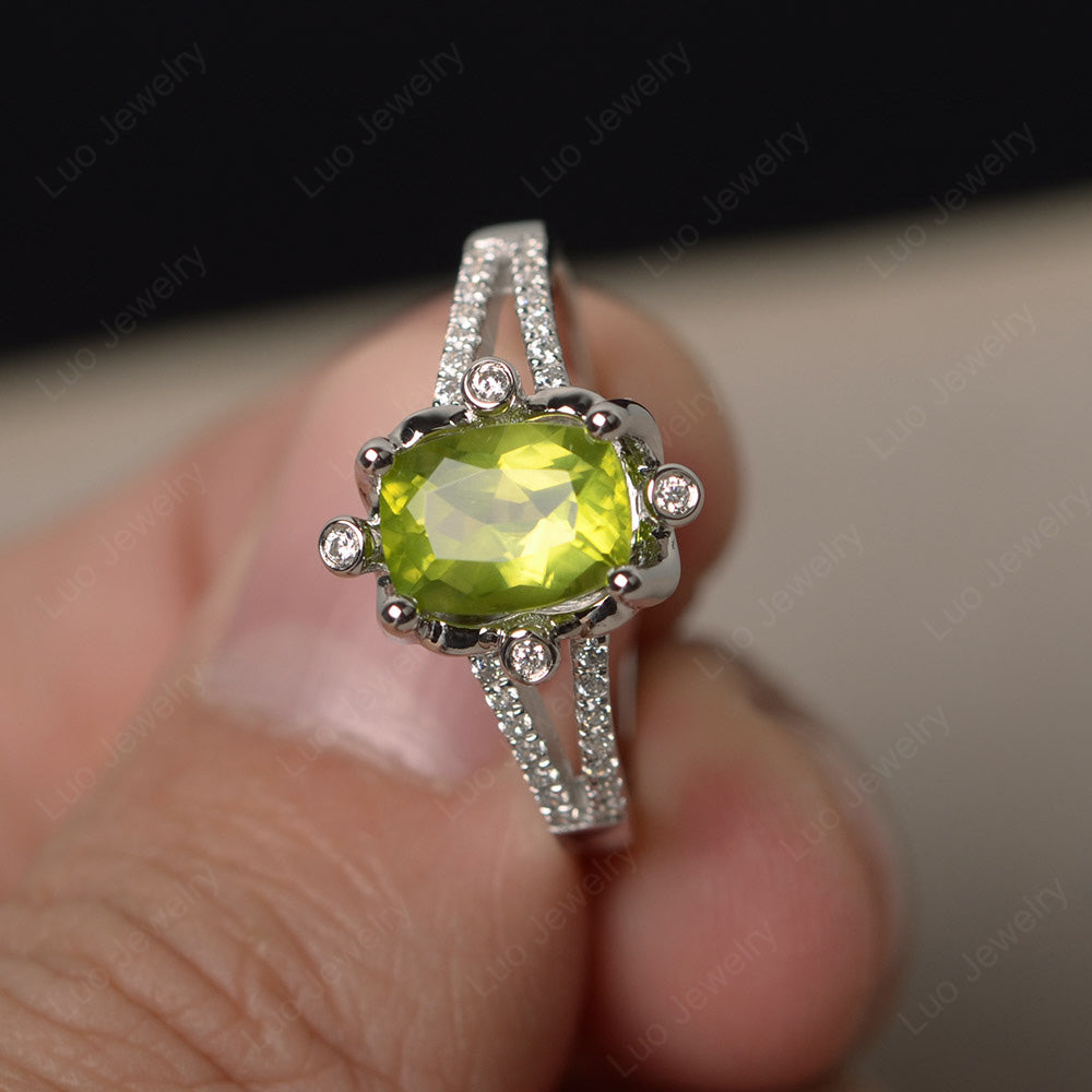 Rectangle Cut Peridot Wedding Ring Art Deco - LUO Jewelry