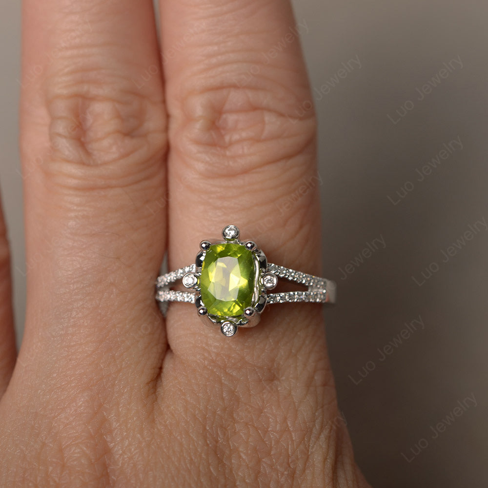 Rectangle Cut Peridot Wedding Ring Art Deco - LUO Jewelry