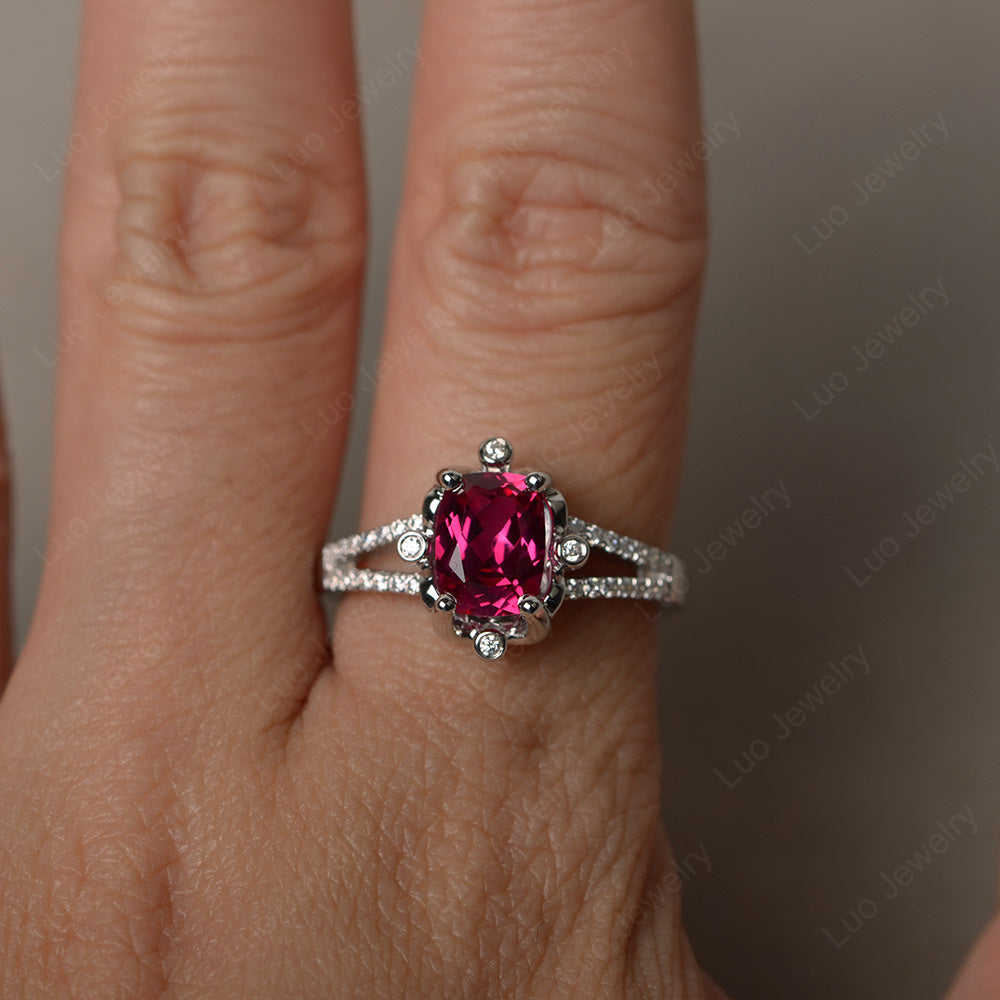 Rectangle Cut Ruby Wedding Ring Art Deco - LUO Jewelry
