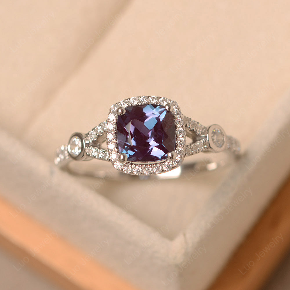 Cushion Cut Art Deco Alexandrite Wedding Ring - LUO Jewelry