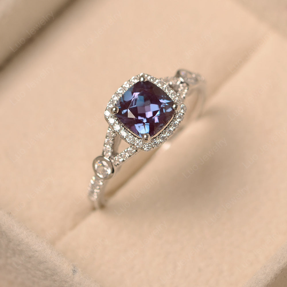 Cushion Cut Art Deco Alexandrite Wedding Ring - LUO Jewelry