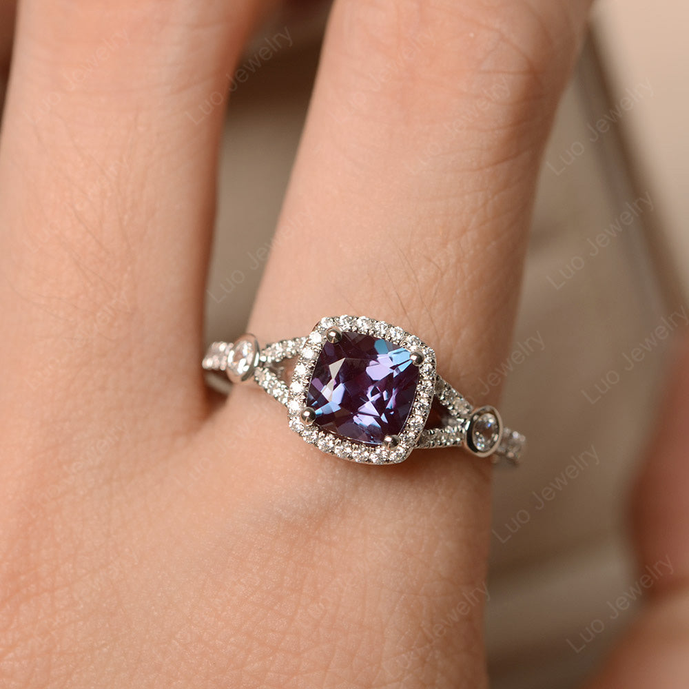 Cushion Cut Art Deco Alexandrite Wedding Ring - LUO Jewelry