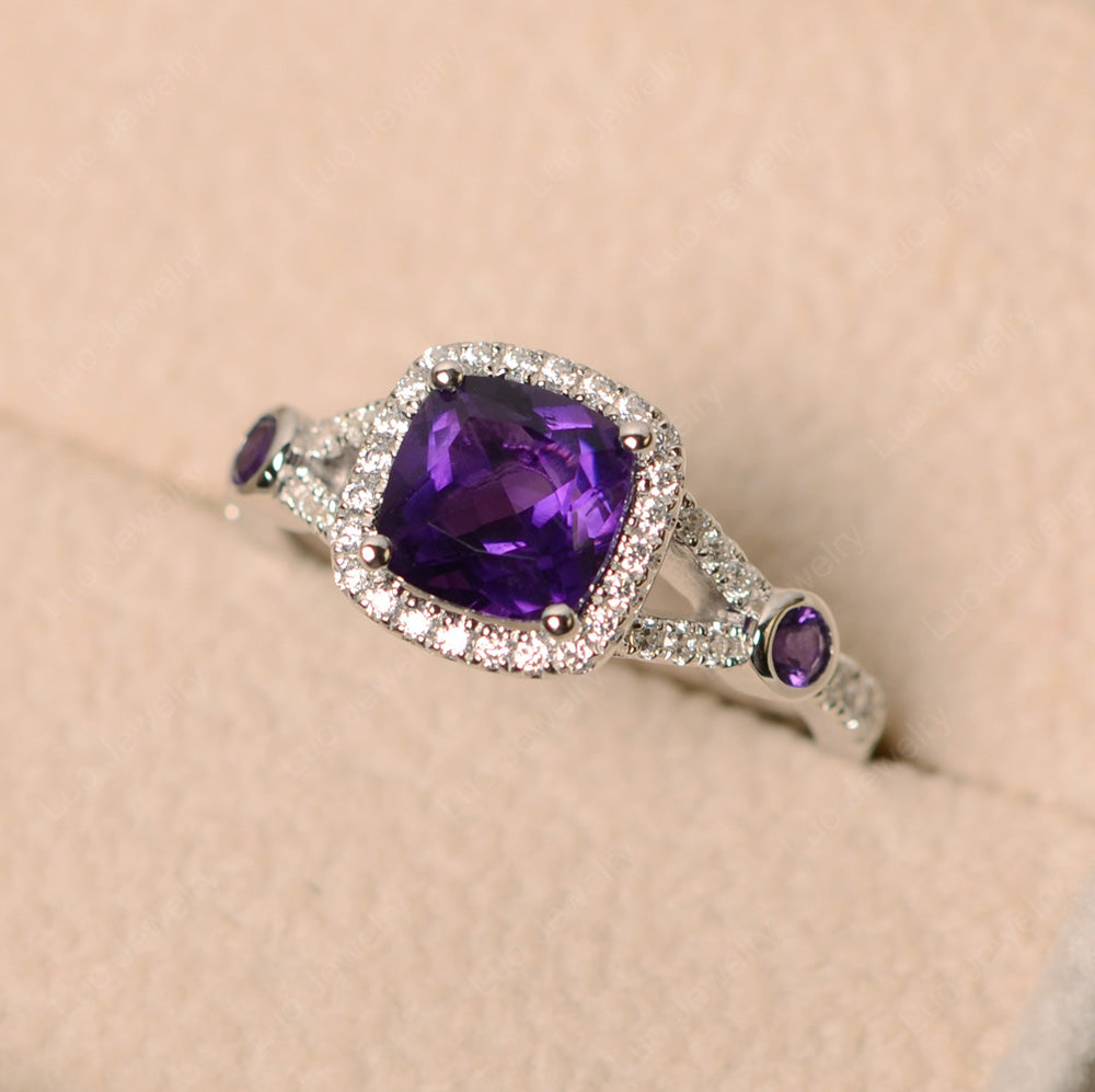 Cushion Cut Art Deco Amethyst Wedding Ring - LUO Jewelry