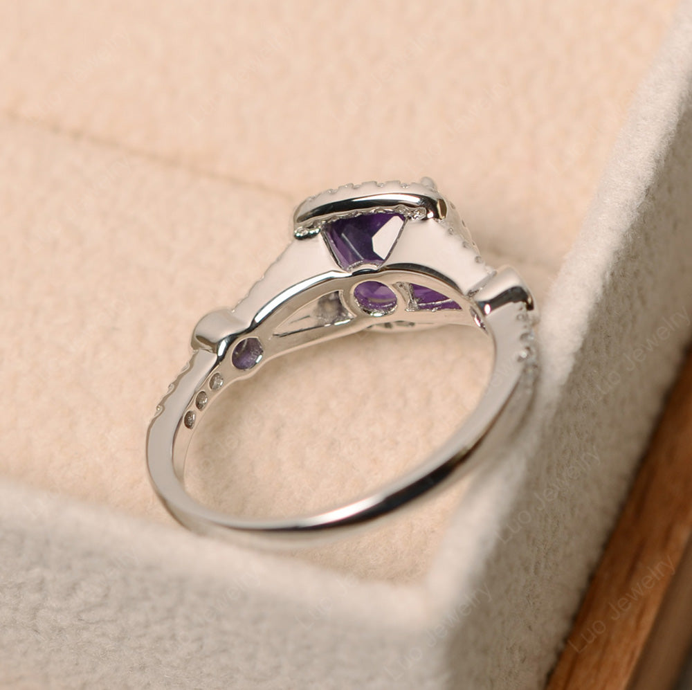 Cushion Cut Art Deco Amethyst Wedding Ring - LUO Jewelry