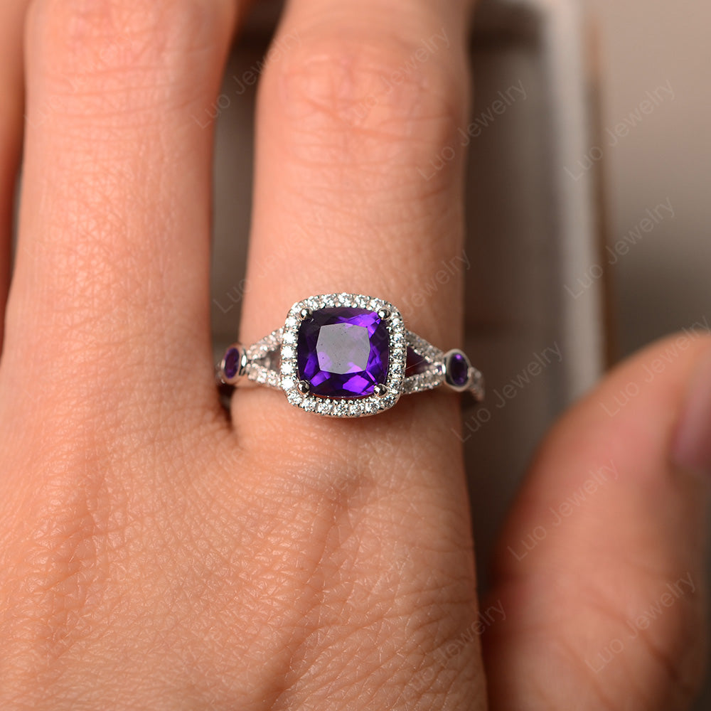 Cushion Cut Art Deco Amethyst Wedding Ring - LUO Jewelry