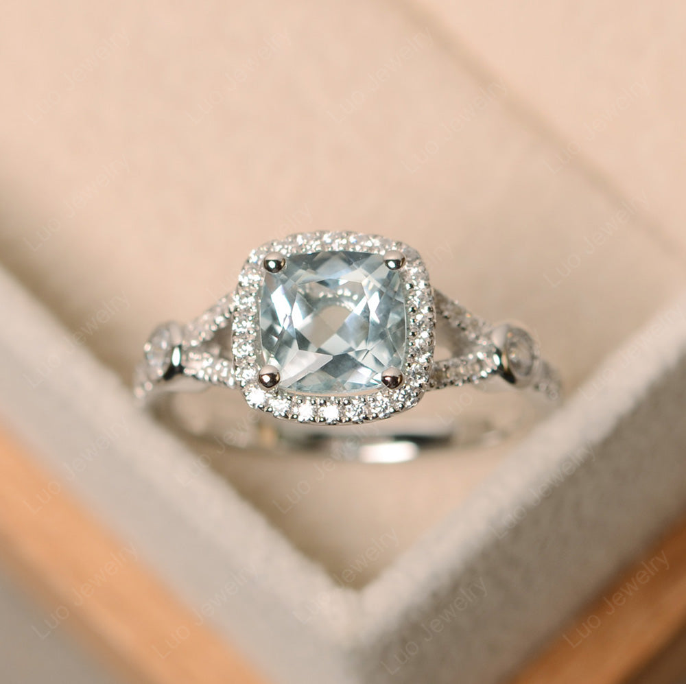 Cushion Cut Art Deco Aquamarine Wedding Ring - LUO Jewelry