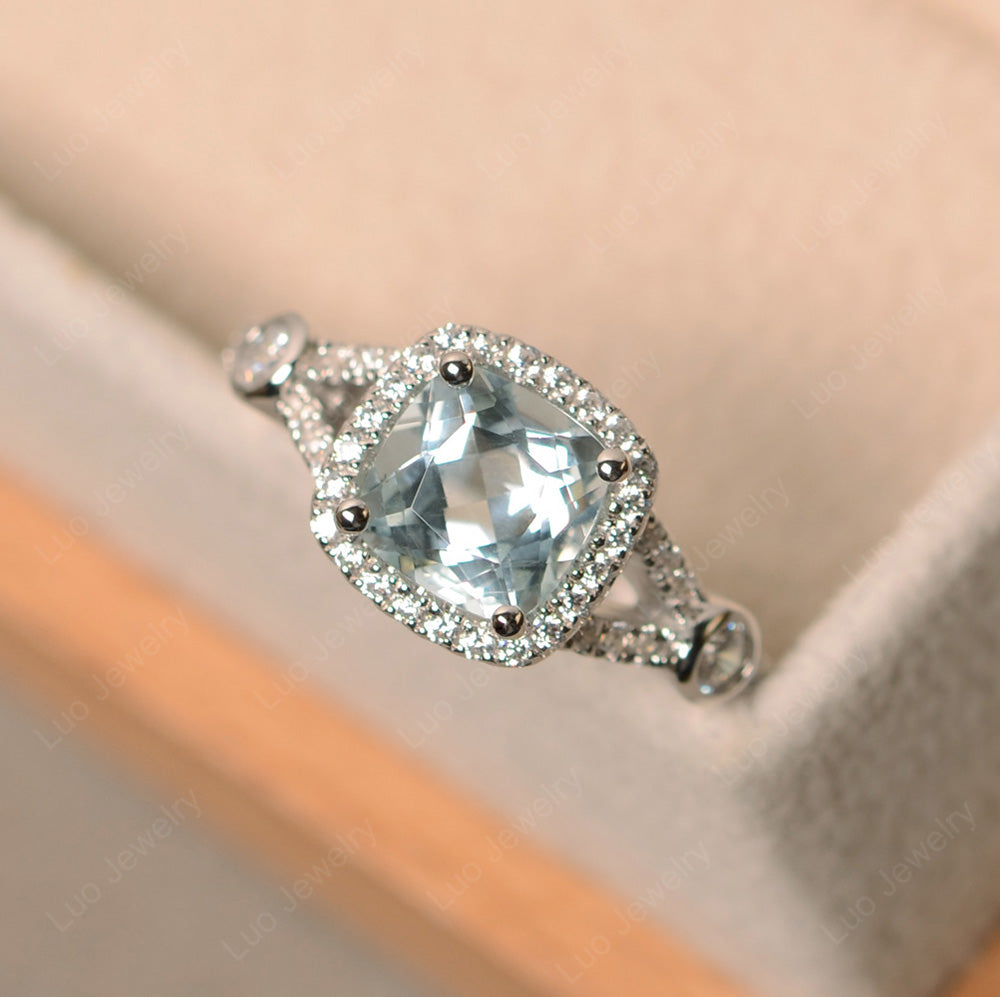 Cushion Cut Art Deco Aquamarine Wedding Ring - LUO Jewelry