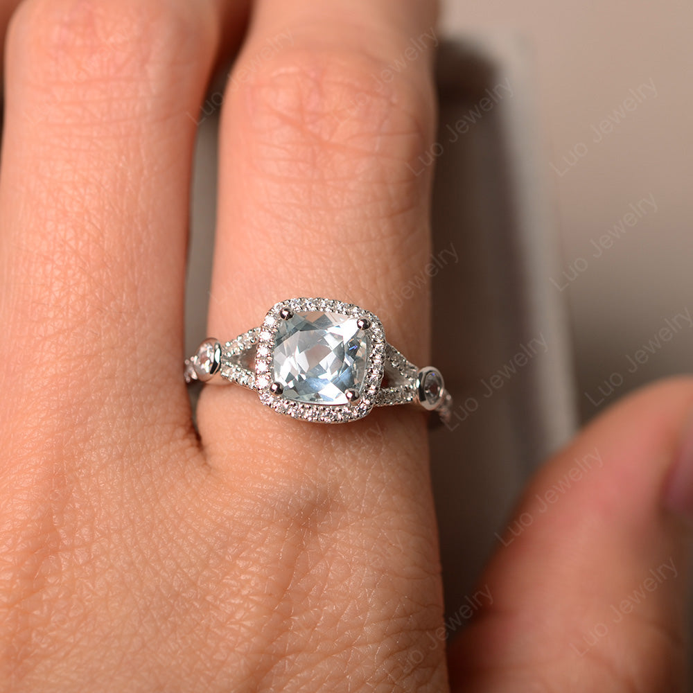Cushion Cut Art Deco Aquamarine Wedding Ring - LUO Jewelry