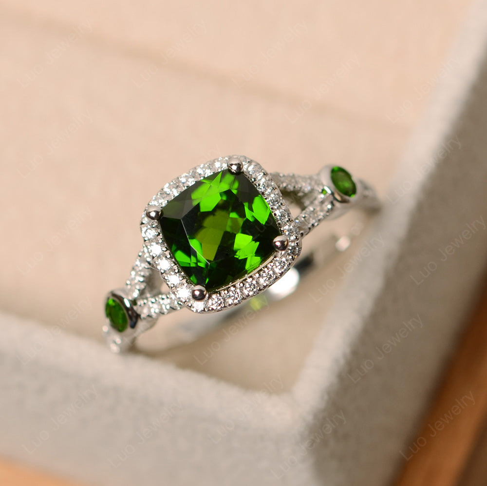 Cushion Cut Art Deco Diopside Wedding Ring - LUO Jewelry