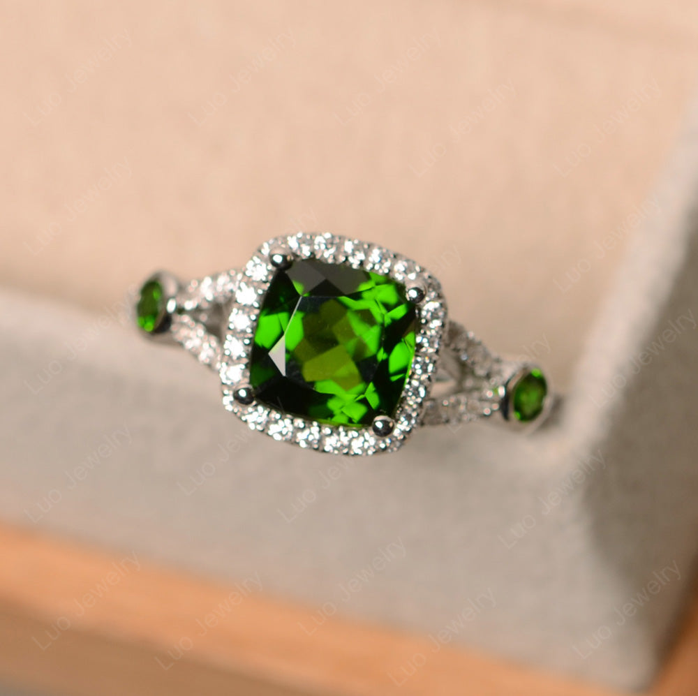 Cushion Cut Art Deco Diopside Wedding Ring - LUO Jewelry