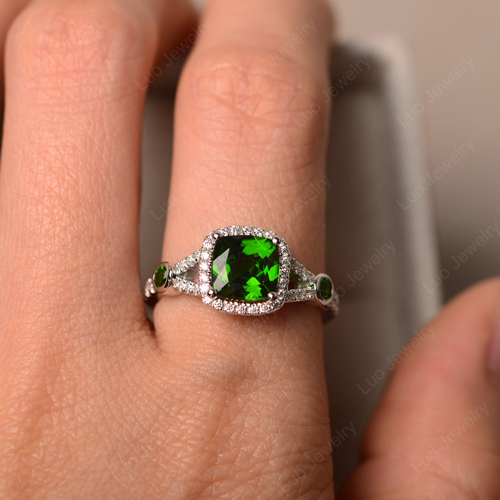 Cushion Cut Art Deco Diopside Wedding Ring - LUO Jewelry