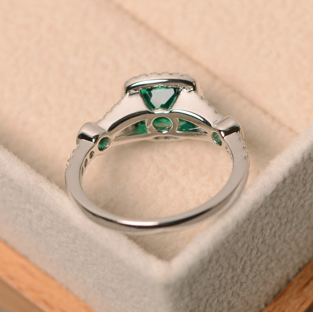 Cushion Cut Art Deco Lab Emerald Wedding Ring - LUO Jewelry