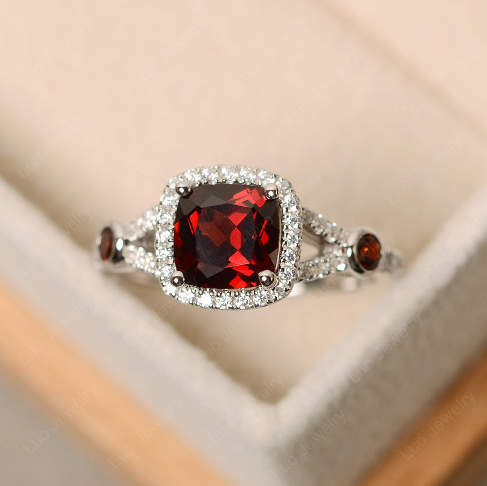 Cushion Cut Art Deco Garnet Wedding Ring - LUO Jewelry