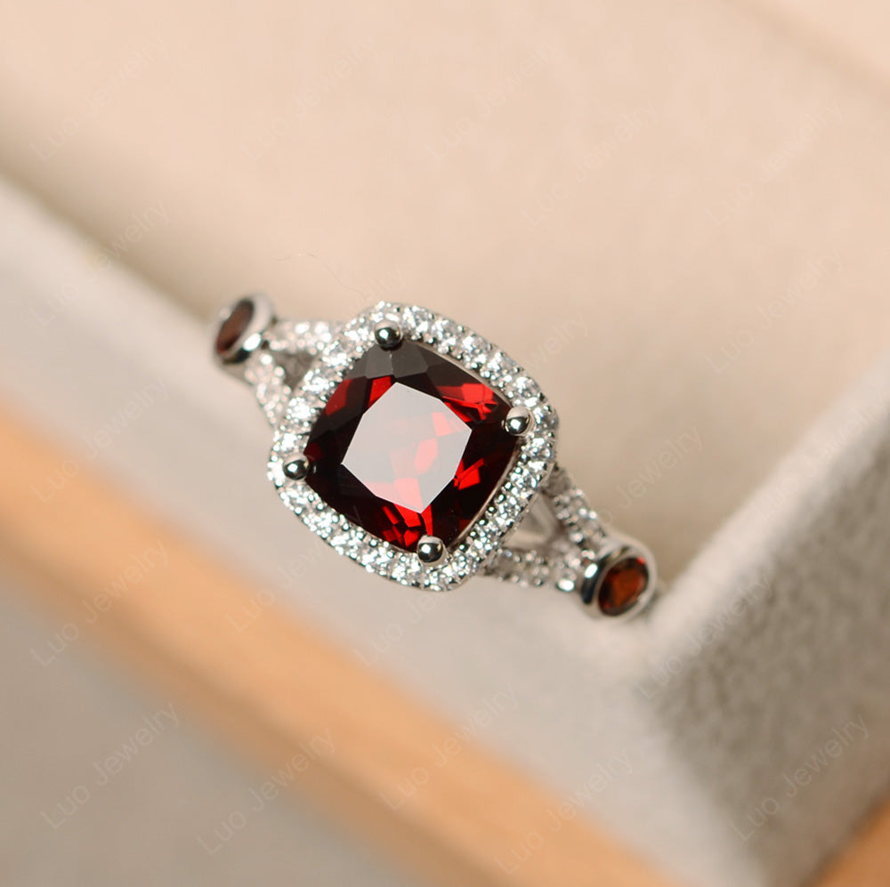 Cushion Cut Art Deco Garnet Wedding Ring - LUO Jewelry