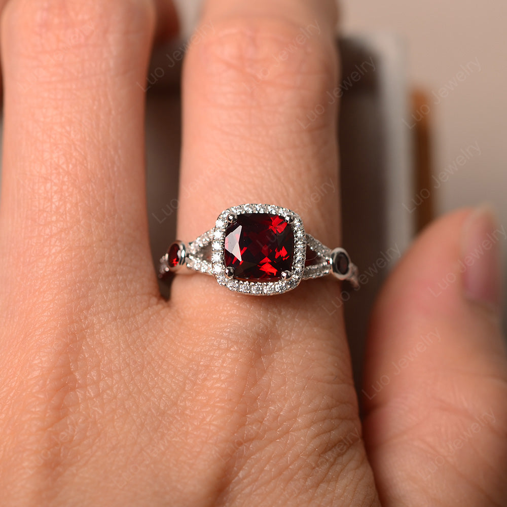 Cushion Cut Art Deco Garnet Wedding Ring - LUO Jewelry