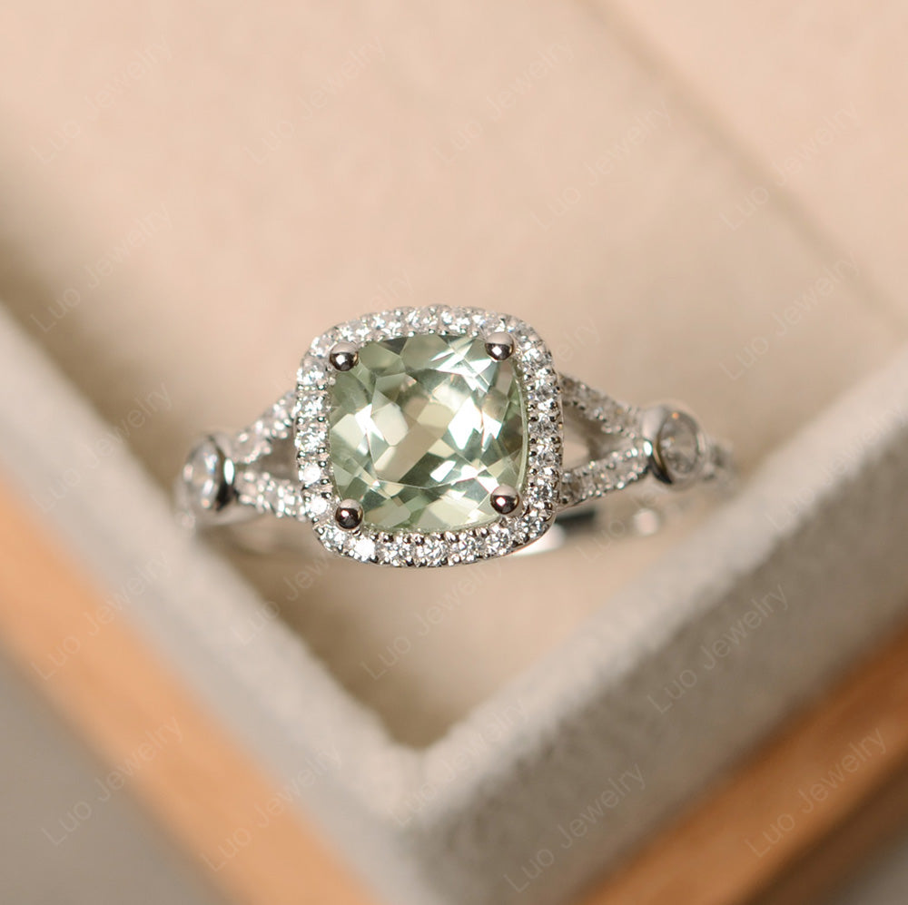 Cushion Cut Art Deco Green Amethyst Wedding Ring - LUO Jewelry