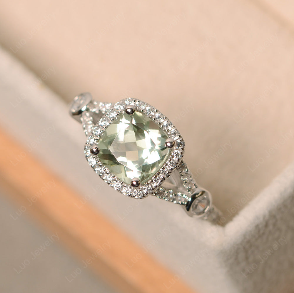 Cushion Cut Art Deco Green Amethyst Wedding Ring - LUO Jewelry